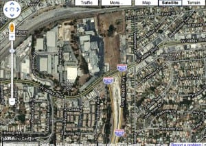 Terminación de la autopista 710 en el bulevar Valley en Alhambra vista de Google Maps.