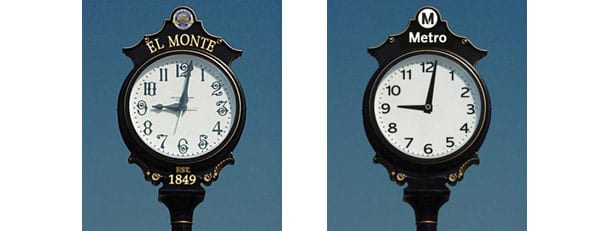Una carátula del reloj recibirá a los usuarios de Metro al entrar a la terminal de autobuses de Metro en El Monte. El otro lado tendrá el letrero de El Monte y el sello de la ciudad. 