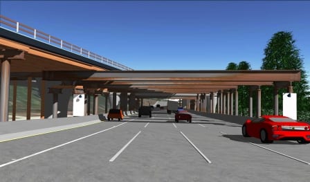 Dibujo arquitecténico de las vigas de apoyo para construir el puente sobre la autopista 210. 