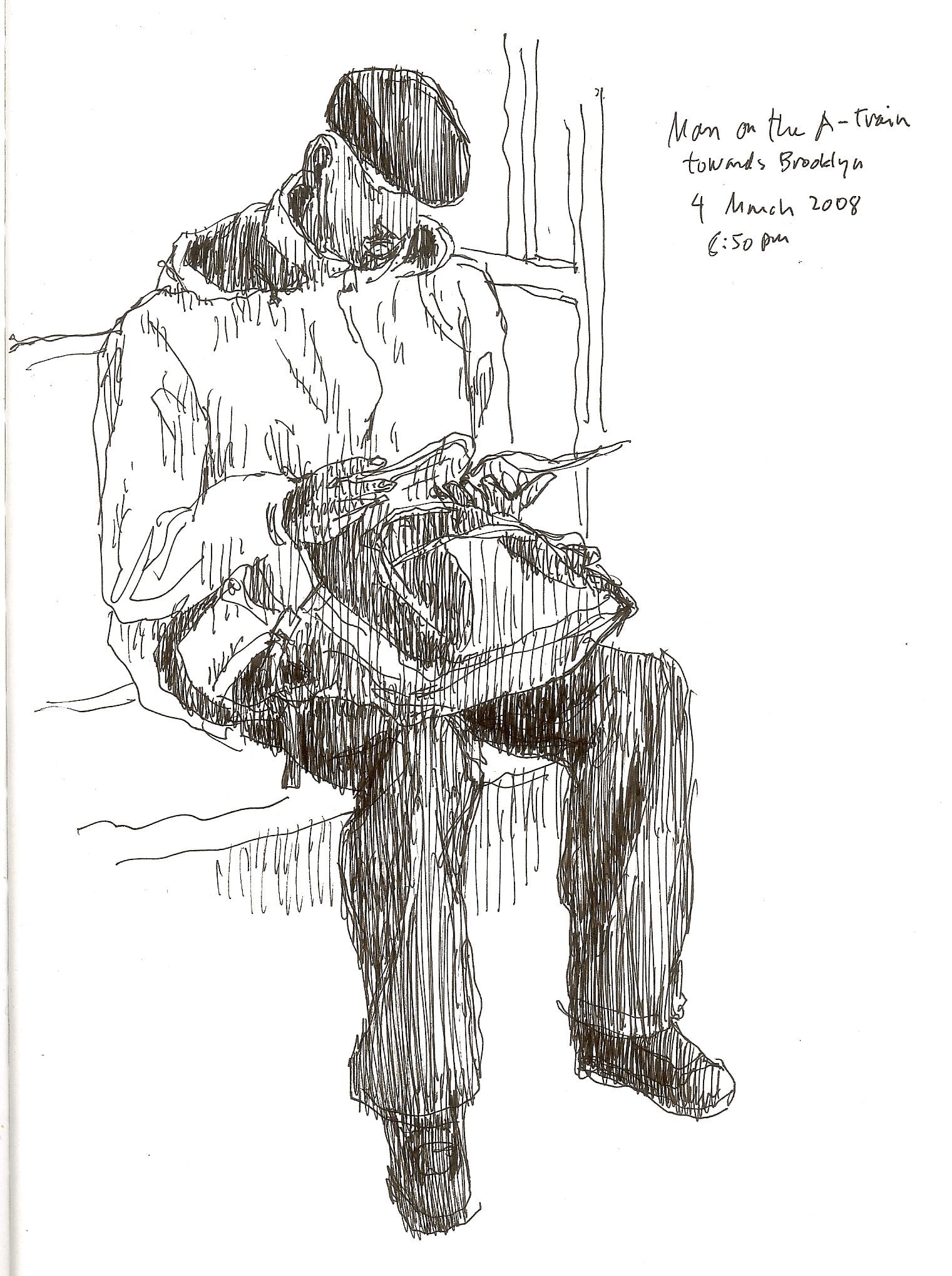 Hombre en tren A hacia Brooklyn. 4 de Marzo de 2008. 8:50 p.m.