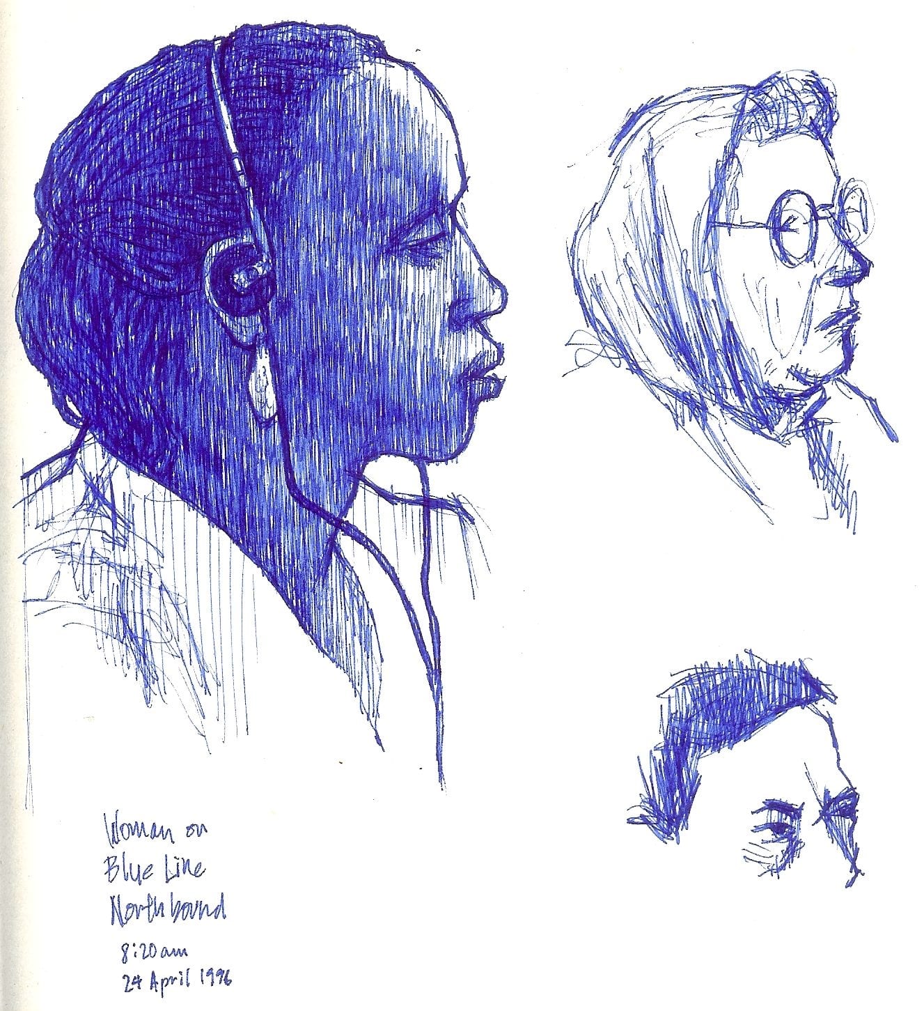 Mujer en la Línea Azul, dirección norte, 8:20 a.m. del 24 de Abril de 1996.