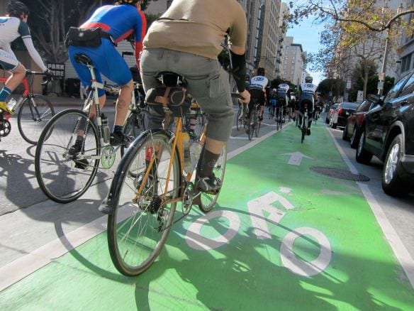 Carril verde para ciclistas en Spring St. Foto: Jances Certeza.