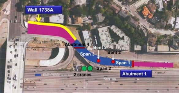 Área de trabajo de la rampa de salida en dirección norte del I-405 hacia el bulevar Sunset