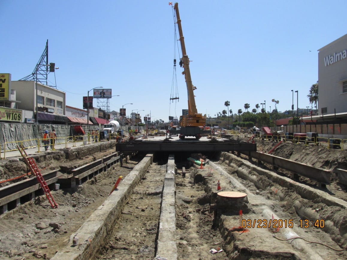 Área de construcción de la futura estación Crenshaw/Vernon.