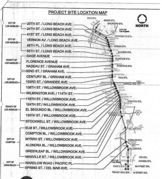 Mapa de las intersecciones donde se hicieron las mejoras.